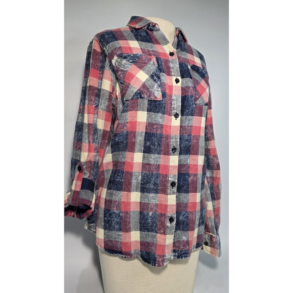 Dizzy Lizzy Long Sleeve Button‎ Front  Flannel Shirt  Womens Sz S 100% COTTON